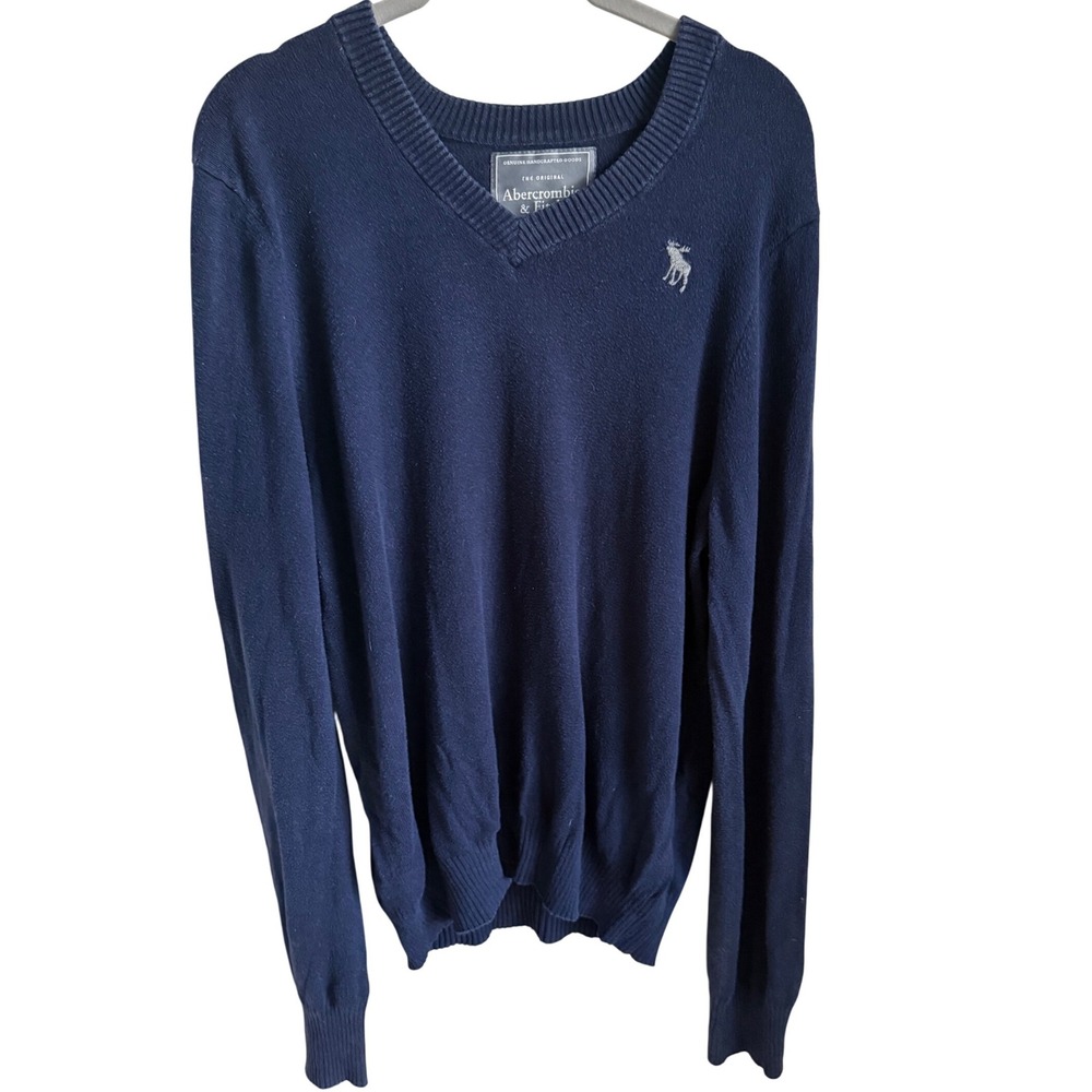 Mens Abercrombie & Fitch Navy V-Neck Sweater M Wool Blend Classic Prep Luxury‎